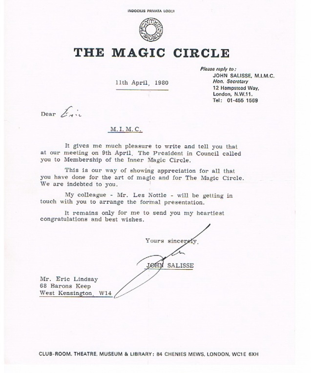 MAGIC CIRCLE M.,I.M.C. LETTER NO 1