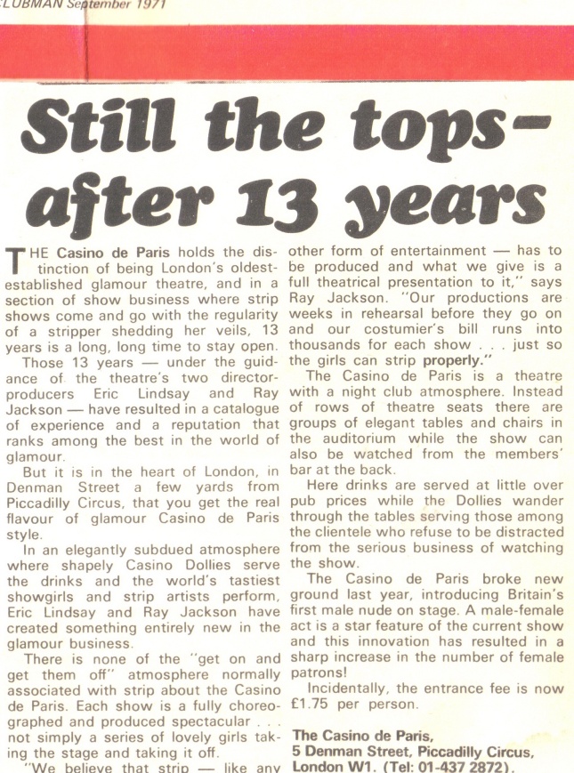 CASINO DE PARIS WRITE-UP  SEPT.1971 WITH THE LOVELY LESLEY GLORY 3